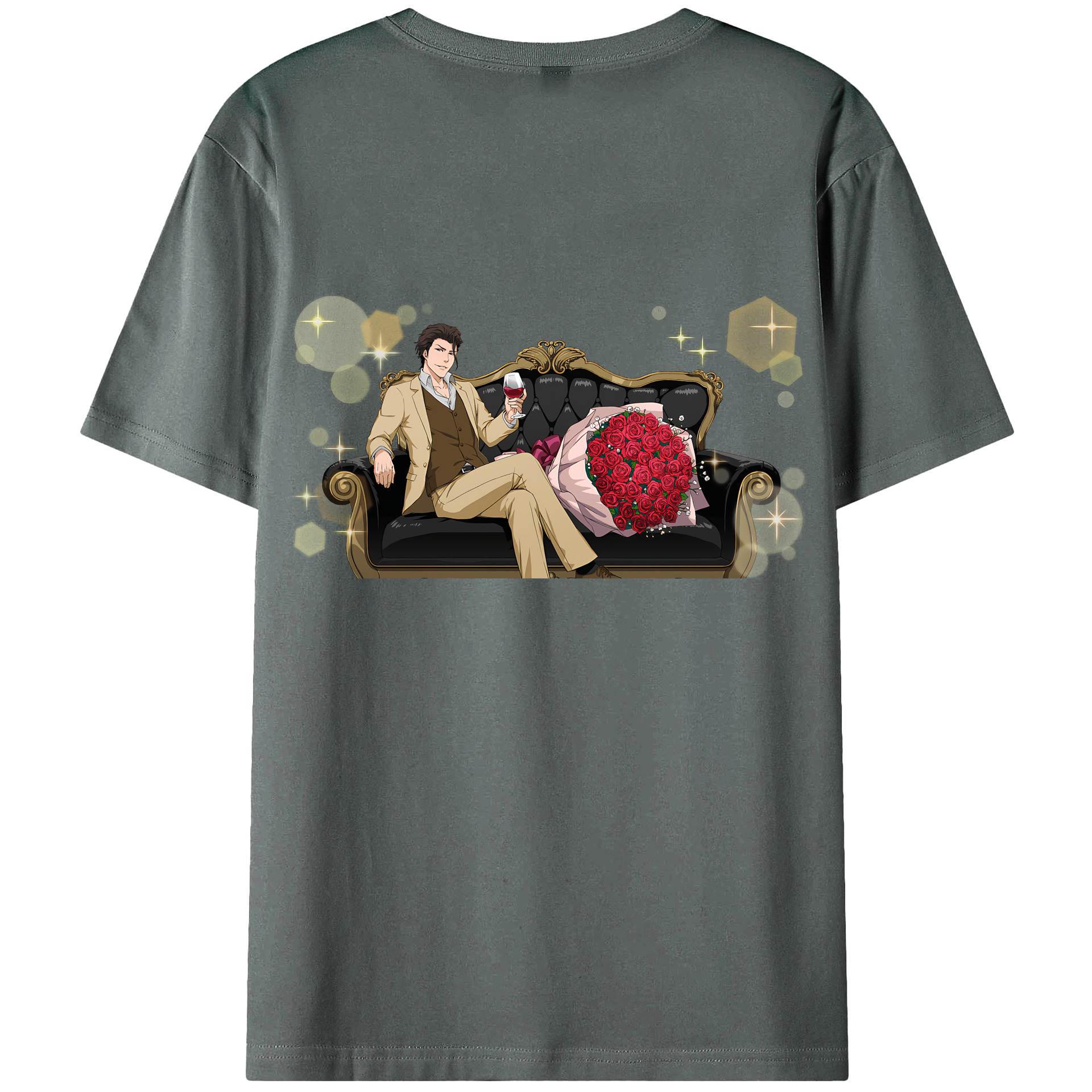 （画像用） ブリーチ 藍染 惣右介（あいぜん そうすけ） BLEACH Aizen Sousuke 綿100％ メンズ半袖Tシャツ（バックプリント） 通気性